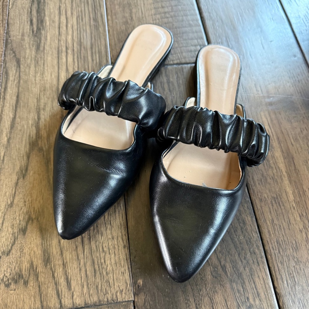 Target A New Day Black Ruched Strap Pointed Toe Mules Flats Womens 8.5